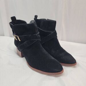 Kate Spade Size 8.5 Polly Ankle Boots Black Suede Bow Back Booties